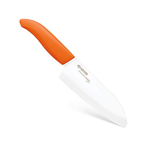 Kyocera Advanced Ceramic Revolution Series 5-1/2-inch Santoku Knife, Orange Handle, White Blade