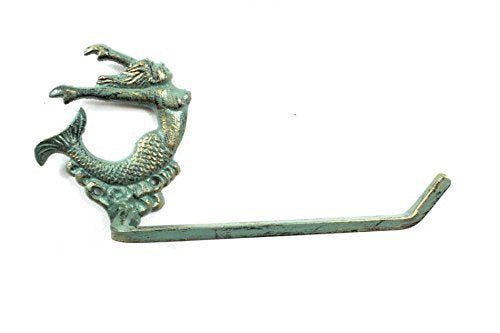 Hampton Iron Handcrafted Nautical Decor Antique Seaworn Bronze Cast Iron Decorative Arching Mermaid Toilet Paper Holder