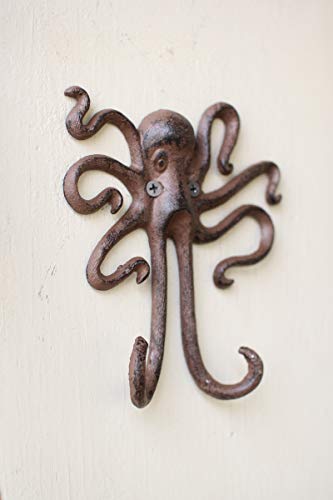 Kalalou Kalaou Cast Iron Wall- Coat Hook- Octopus- 5.5" By 6"