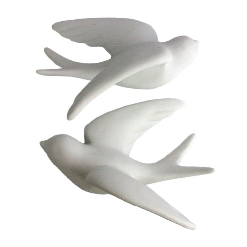 HomArt Pair of Wall Mount Ceramic Sparrows - White - Large