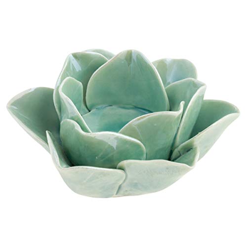 Karma Gifts Ceramic Lotus Tea Light Holder Home-Decor-Accents, 1 EA, Sea Foam