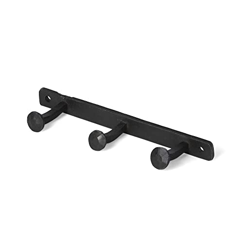 Park Hill Collection Railroad Spike Wall Hook, 7.75-inch Length, Iron, Black, with Three Hooks, for Home, Office, Kitchen, Room D√©cor Use