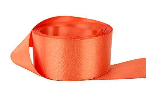 Ribbon Bazaar Double Faced Satin Ribbon - Premium Gloss Finish - 100% Polyester Ribbon for Gift Wrapping, Crafts, Scrapbooking, Hair Bow, Decorating & More - 1-1/2 inch Coral 50 Yards