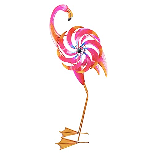 Red Carpet Studios 5 ft Oversized Metal Spinner Garden Stake, 63-Inch, Flamingo