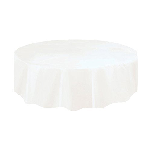 Unique Industries Round White Plastic Tablecloth, 84"