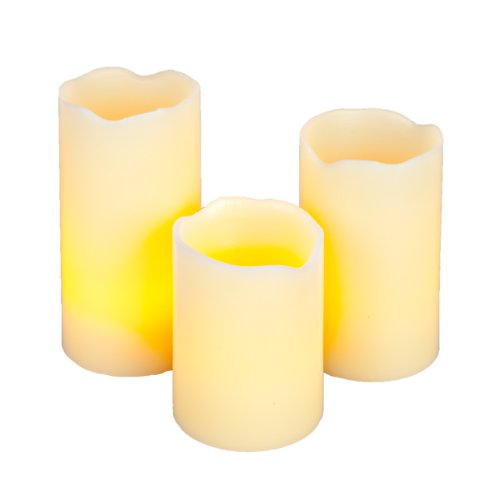 Gerson Everlasting Glow LED Wax Melted-Edge Pillar Candle, Ivory, Set of 3, 3" x 4, 5, 6"