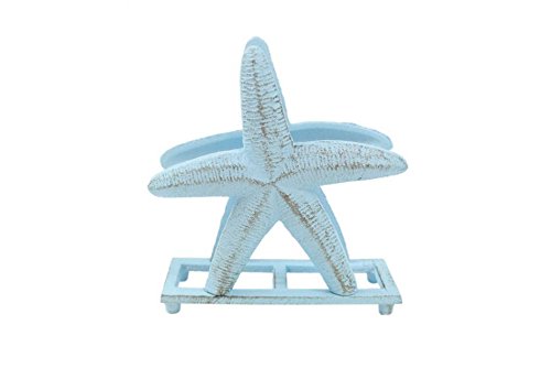 Hampton Iron Rustic Light Blue Cast Iron Starfish Napkin Holder 6" - Starfish Decor - Beach