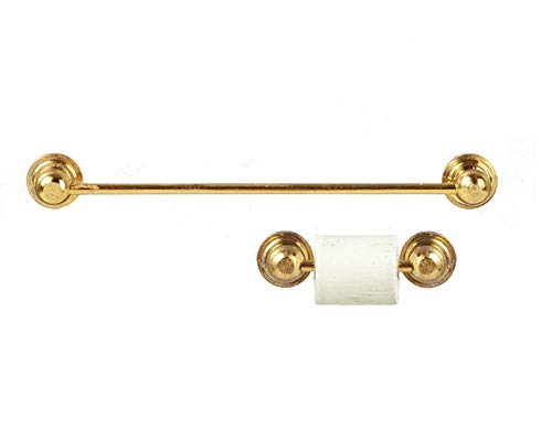 Aztec Imports Melody Jane Dolhouse Gold Brass Towel Rail Toilet Tissue Fittings Set Bathroom Accessory
