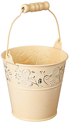 Boston International Spring & Easter Decor Metal Floral Accent Bucket/Pail with Handle, Small, Yellow