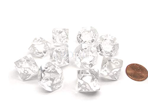Chessex Ten Sided Die d10 Set - Clear w/ White Translucent (10)