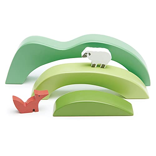Tender Leaf Toys - Green Hills View Open-Ended Toy Set with Beautiful Green Hills View and Lively Fox & Sheep for Creative Play for Age 3+
