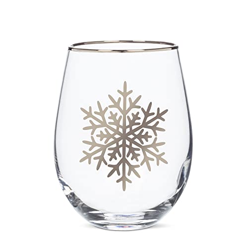 Abbott Collection  27-Frost-SG Snowflake Stemless Wine Glass, Clear/Silver