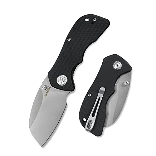 Kubey Karaji KU180 Thumb Studs Open Folding Pocket Knife 2.56 Inch D2 Blade and G10 Handle with Deep Carry Clip for Hunting Camping and Every Day Carry (Black - sheepsfoot)