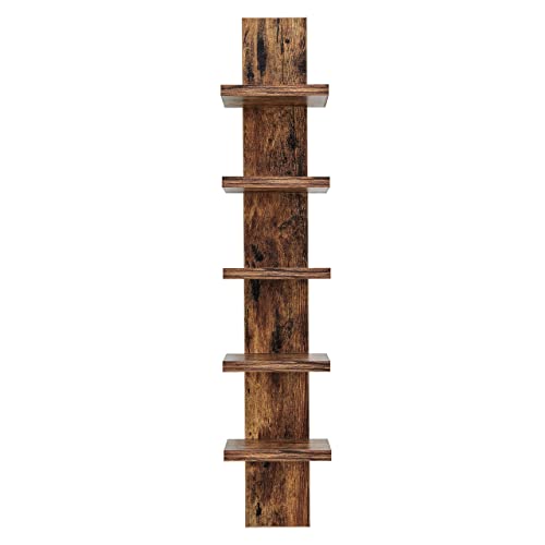 Danya B. 5 Tier Wall Shelf Unit Narrow Smooth Laminate Finish - Vertical Column Shelf Floating Storage Home Decor Organizer Tall Tower Design Utility Shelf Bedroom Living Room 5.1" x 6" x 30" (Pine)