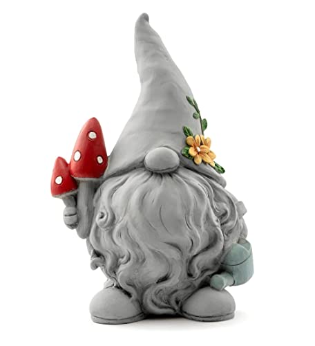 Napco Gnome Mushrooms Watering Can Grey 8.25 x 5.75 Resin Stone Figurine