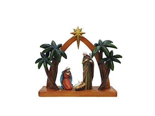 Comfy Hour Faith and Hope Collection Palm Tree and Nativity Scene Figurines, Christmas Holy Family, Stable Set, Polyresin
