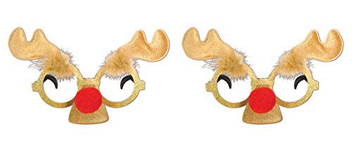 Beistle Glittered Reindeer Glasses, One Size, Tan/Red