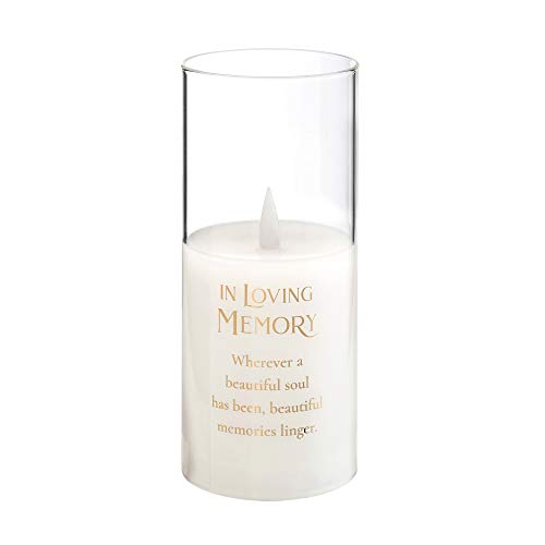 Blue Sky Clayworks Lillian Rose Loving Memory Glass LED Candle with Sympathy Verse, 7", Off white