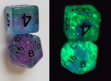 Sirius a Dice Store Set of 7 Dice: Glow-in-The-Dark Peacock Glowworm