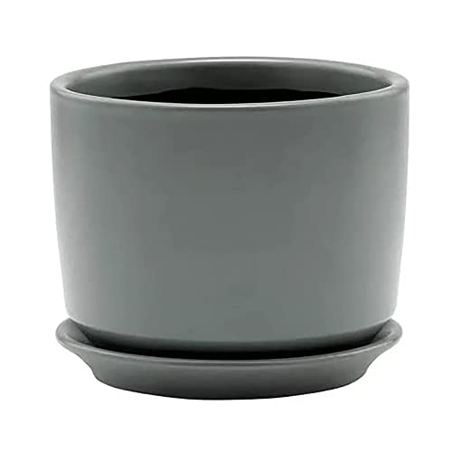 Napco 12927 Smooth Modern Dark Grey 4.75 x 4.75 Ceramic Standing Container Garden Planter Pot with Saucer