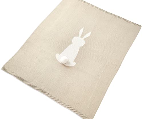 Giftcraft 539349 Knit Bunny Throw with Pom Pom Cottontail, 60 inch, Acrylic