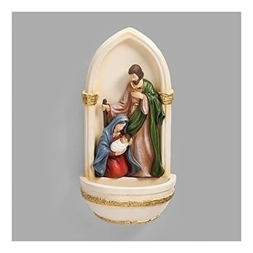 Roman Holy Family Holy Water Font, 7.75-inch Height, Ivory, Religious Decoration