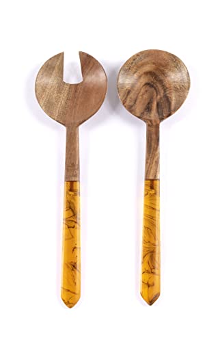 Galapagos Wood Salad Servers with Resin Handle- Shiraleah