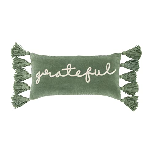 Mud Pie Velvet Applique Lumbar, 9" x 18", Green 68 Count