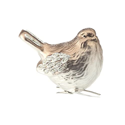 Regency International Chickadee with Beaded Wing Clip Ornament, 4-inch Height, Cream Champagne