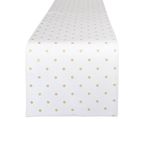 DII Design Polka Dot Kitchen Collection, Table Runner, 13x72, Metallic White/Gold Reversible