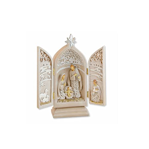 Roman 8.5" Triptych Holy Family with Paper Cut Design Christmas Nativity Scene