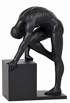 US 8.13 Inch Nude Male Statue Figurine Leaning on Plinth, Black Color