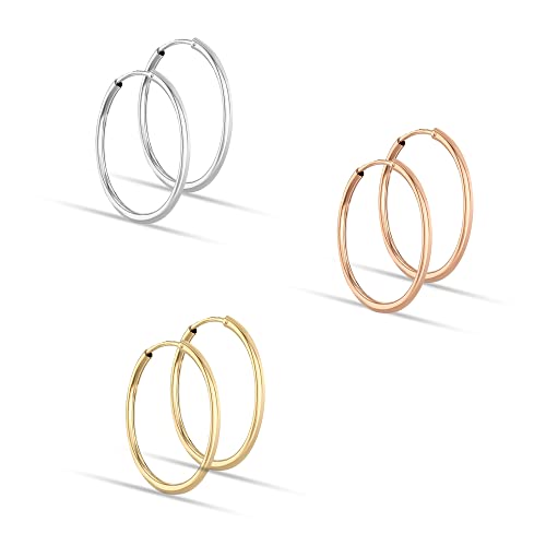 LeCalla 925 Sterling Silver Set of 3 Pairs Endless 3 Colors Hoop Earrings for Girl Teen Women 20MM