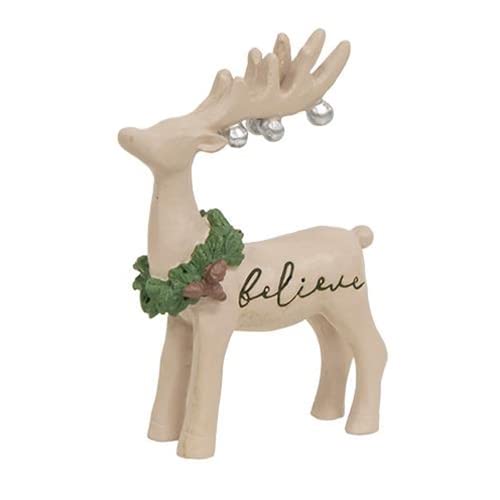 Blossom Bucket 228-13533 Believe Reindeer with Christmas Wreath Figurine, 2.75-inch Height