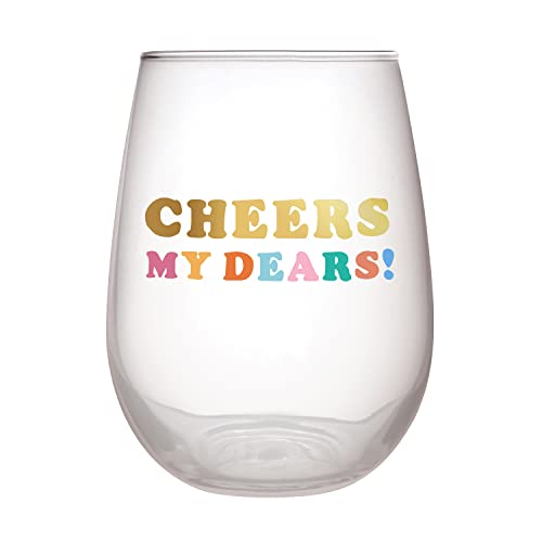 Creative Brands Slant Collections Stemless Wine Glass, 20-Ounce, Cheers My Dears