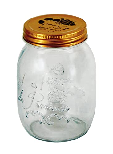 Grant Howard Les Fruits de Provence Preserve jar, Metal Emboss Top, 16 Ounces, Glass Food Storage Canning Container, Clear