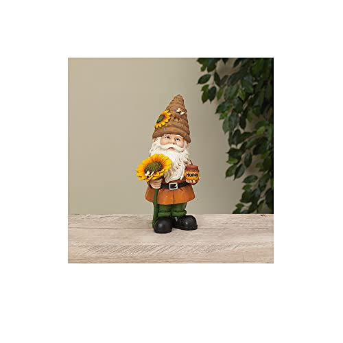 Gerson International Gnome Figurine with Sunflower, 8.9-inch Tall, Resin