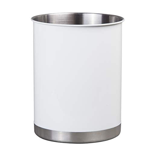 Creative Home Heavy Gauge Stainless Steel Tool Crock Utensil Flatware Holder, Small, 5" Diam. x 6-1/4" H, White