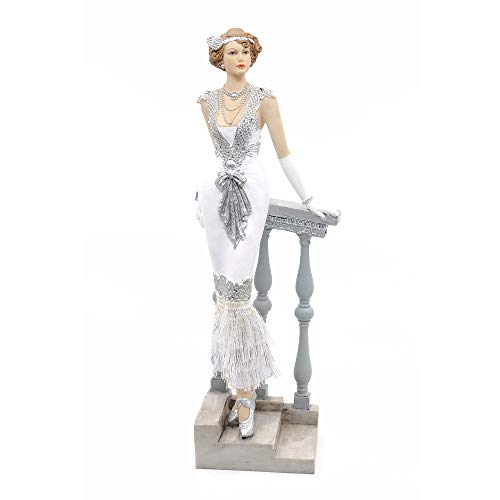 Comfy Hour Glamour Elegance Victorian Style Lady Collection Standing Lady Leaning Against Stair Handrail Collectible Figurine,13-inch Height, Silvery, Polyresin