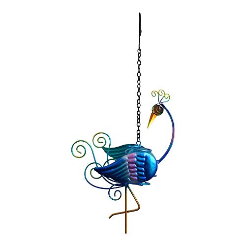 Comfy Hour Spring Is Here Collection 14" Height Blue Metal Art Hanging Peacock Solar Garden Dcor, Total Height 14" Including Chain