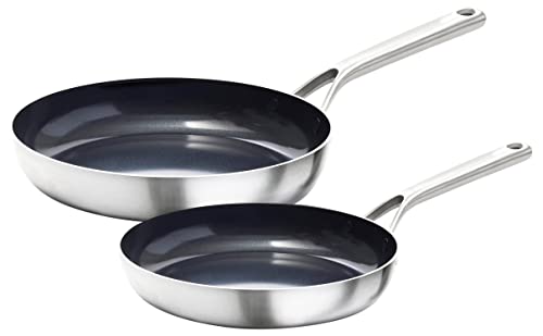 Cookware Company OXO Mira Tri-Ply Stainless Steel PFAS-Free Nonstick, 8" and 10" Frying Pan Skillet Set, Induction, Multi Clad, Dishwasher and Metal Utensil Safe