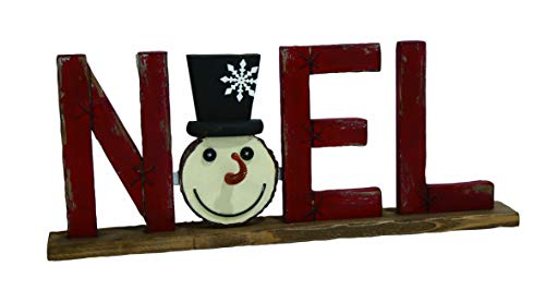 Transpac Wood Christmas Noel Snowman Decor, Red