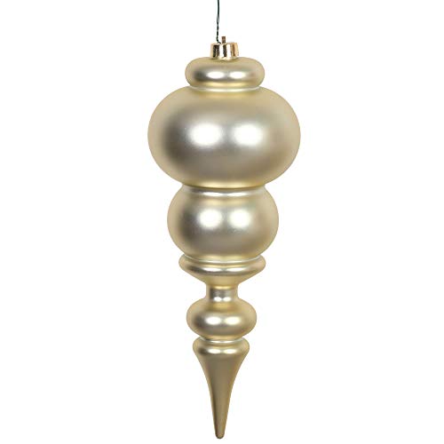 Vickerman 14" Matte Finial Ornament, Shatterproof Plastic, UV Resistant Christmas Tree Decoration, Champagne