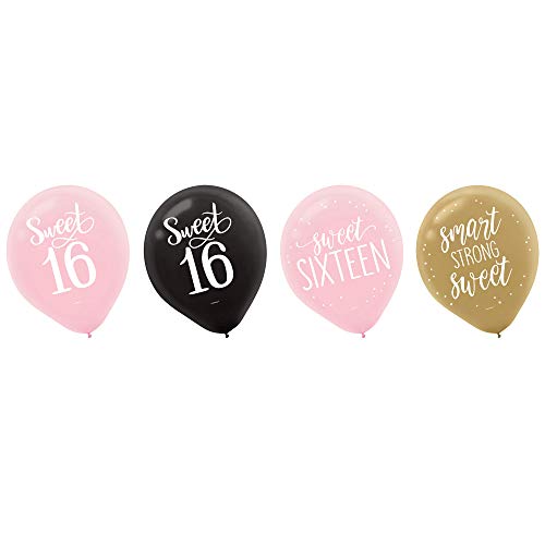 amscan"Sweet Sixteen" Birthday Assorted Color Latex Party Balloons, 15 Ct. (110575)