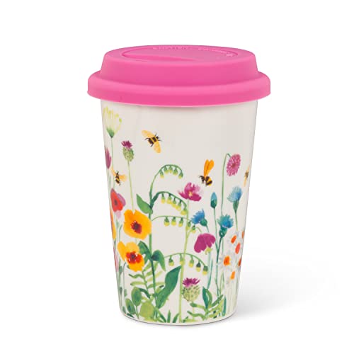 Abbott Collection  27 Togo Bee Garden Travel Mug-5.5" H(12oz), White/Multi