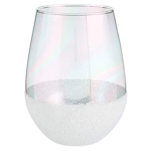 Creative Brands Slant Collections Stemless Wine Glass, 30-Ounce, White Beads