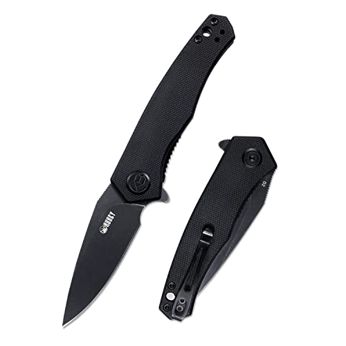 Kubey KU055 Folding Knife, 2.95" Drop Point D2 Blade and G10 Handles, Flipper Opening Knife with Reversible Deep Carry Clip, Good for Camping Hunting Outdoor (Full Black)
