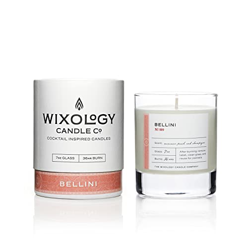 Wixology Candle Cocktail Inspired Peach Bellini Soy Candle - Peach and Champagne Scented Candle in Reusable Rocks Glass - Made in Kentucky - 7 oz