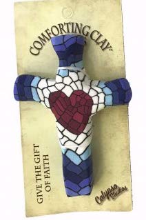 First & Main Calypso Studios Inc. 3" Comforting Clay Pocket Cross, Mosaic Heart