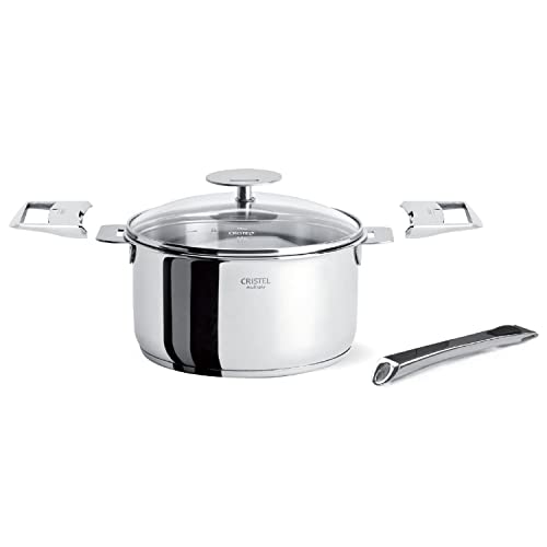 Cristel C14QMPKPPA Casteline Set with 1 qt Saucepan with Lid, long handle and 2 grips (5 Piece), Silver